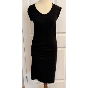 Standard James Perse Estilo Dress Med 2 Black Midi Skinny Ruched Minimal Stretch